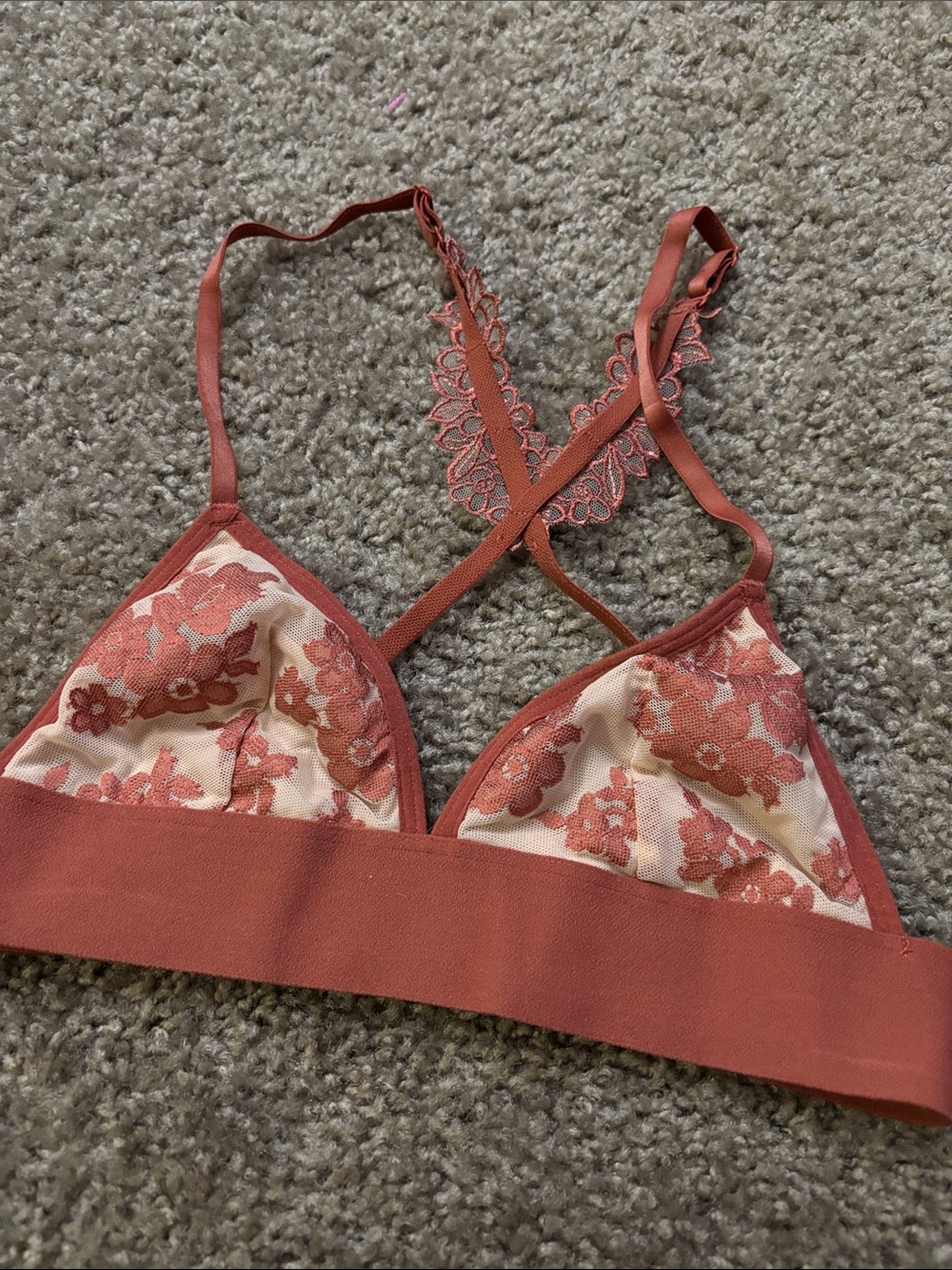 Lace Trim Bralette in Dusty Rose. No size listed